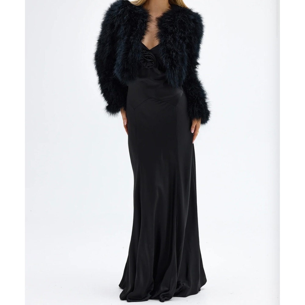 Bubish Luxe Womens Feather Jacket Black Marabou Bolero Shrug M/L